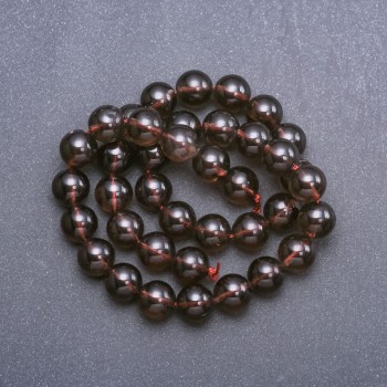 Smoky Quartz Beads (Artificial) on Thread — Smooth Round Beads, 10 mm Diameter, 38 cm Long