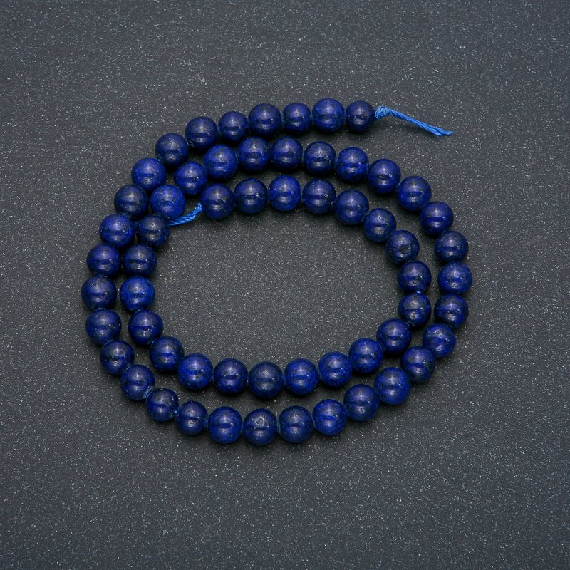 Lapis Lazuli Beads on Thread, Smooth Round Beads, Diameter 7 mm ±, Length 38 cm ±
