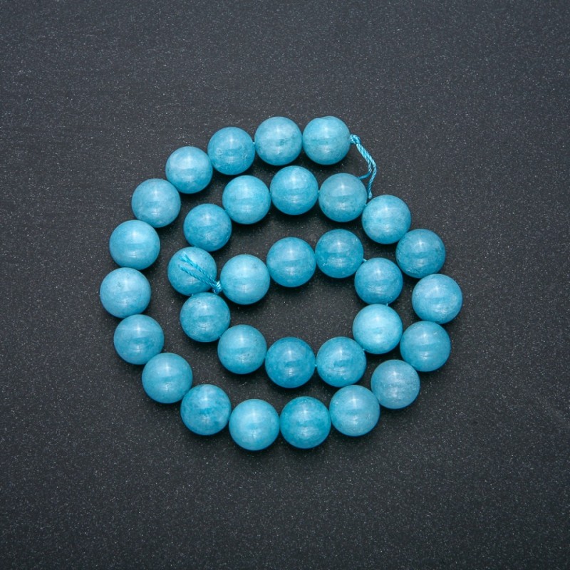Natural aquamarine gemstone thread, smooth round beads, 12mm diameter, 37cm length +
