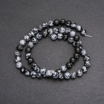 Beads on beading thread Snow Obsidian 'Apache Tears' smooth spheres, 6 mm diameter, 38 cm length