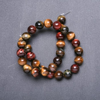 Beads of natural stone Tiger's Eye, Bull's Eye, Hawk's Eye on thread, diameter 12 mm, length 38 cm