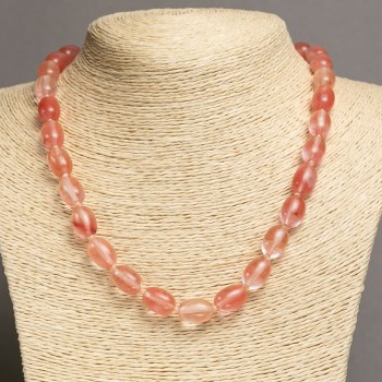 Necklace of natural chalcedony 'Barrel', diameter 10x14 mm, length 47-49 cm
