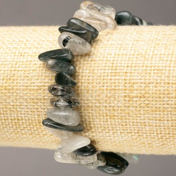 Hairy Rutile Quartz Bracelet with Chips 'Needle' on Elastic, Diameter 11–19×2–8 mm, Length 18 cm