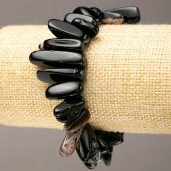 Bracelet Black Agate Chip 'Needle', diameter 10-20×3-7mm, length 18cm +