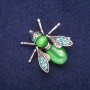 Butterfly Brooch with Green Cat's Eye and Crystals, Silver-Toned Metal 33x34mm