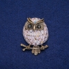 Owl Brooch with Khaliotis Pearl and Enamel, 36x48 mm, Gold-Toned Metal