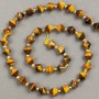 Tiger's Eye Beads on Thread, Natural Stone, Faceted Diamond Shape 8x8 mm, Length 38 cm +/- (Seed Bead 3x3 mm)