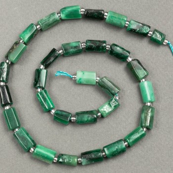 Emerald-cut beads on a thread, natural stone, dia. 11–7 mm, length approx. 39 cm +/- with seed beads (3×2 mm)