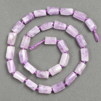 Beads on a thread, natural Kunzite, faceted, diameter 11-10×7-6 mm, length about 39 cm, with seed beads (3×2 mm)