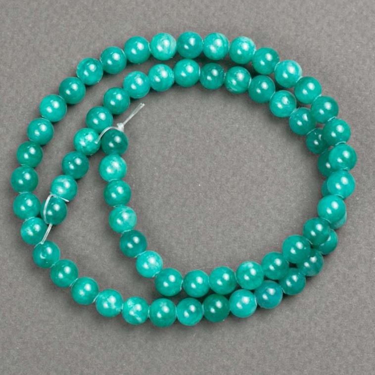 Amazonite Beads on Thread (Artificial Acrylic) Smooth Round Beads, 6 mm Diameter, 40 cm Length