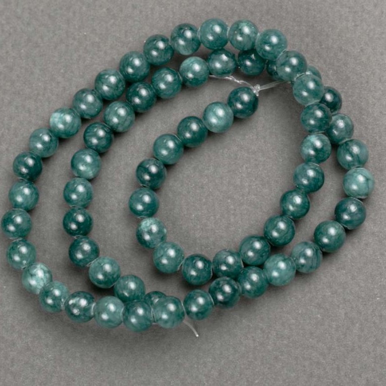 Viridian-toned Quartz Beads on Beading Thread (Acrylic), Smooth Round Beads, 6.5 mm diameter, 40 cm length