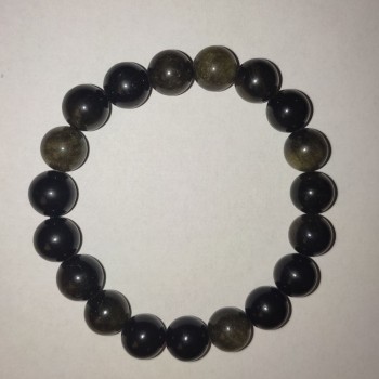 Sun Obsidian Bracelet with Smooth 10 mm Beads on Elastic, 18 cm Length