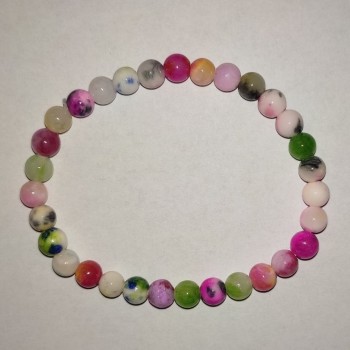 Bracelet with dyed quartz assorted beads (artificial), 6mm diameter, 18 cm length