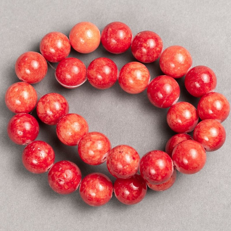 Coral Beads (artificial acrylic) on thread, smooth balls, 14 mm diameter, 40 cm length