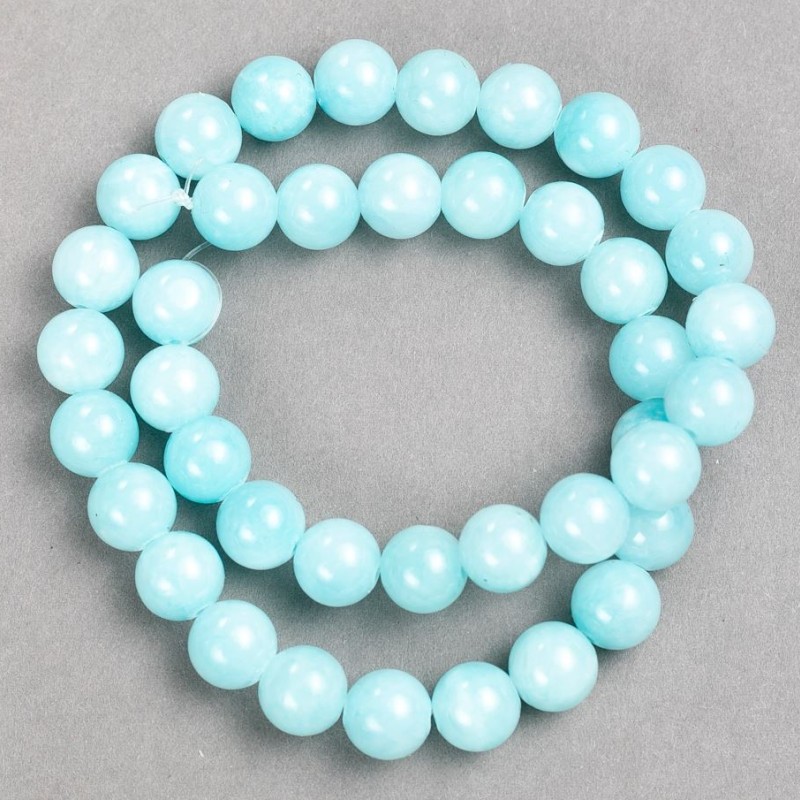 Aquamarine Acrylic Beads on Thread, Smooth Round Beads, 10.5 mm Diameter, 40 cm Length