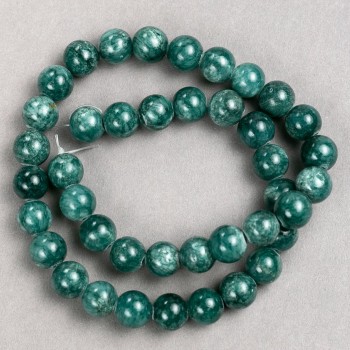 Beads on beading thread - Toned Quartz (Acrylic), Viridian color, smooth round beads, 10 mm diameter, 40 cm length