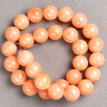 Beads 'Celestite' on fishing line (synthetic acrylic), smooth spheres, 14 mm diameter, about 39 cm long