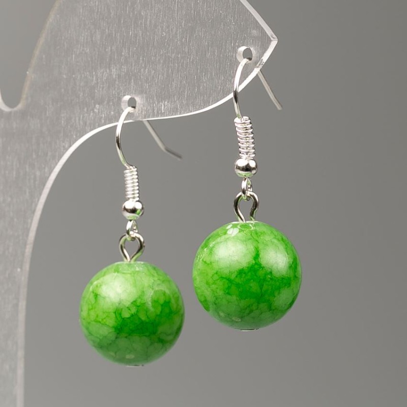 Chrysoprase Earrings (synthetic acrylic), diameter 14mm, length 35mm