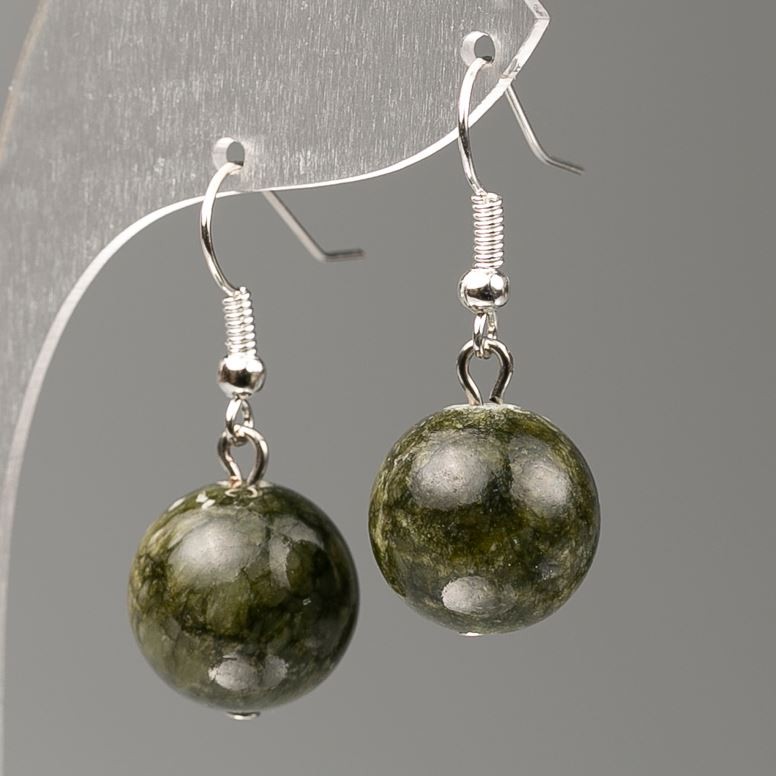 Earrings Dark Green-Toned Quartz (artificial acrylic), 14 mm diameter, 35 mm length
