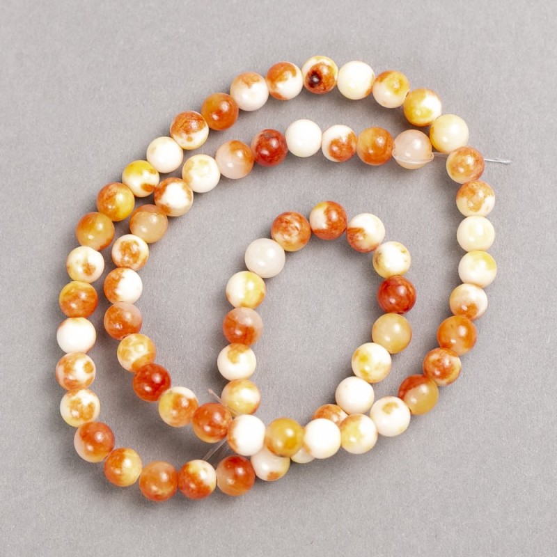 White-Rose Carnelian Beads (Acrylic) on Beading Thread, Smooth Round Beads, 6mm Diameter ±, 40cm Length