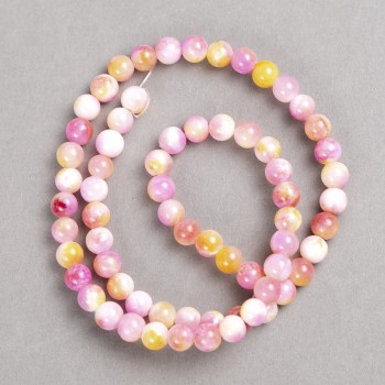 Beads pink-yellow-white 'Rhodochrosite' (acrylic) on beading thread, smooth round beads, diameter 6 mm, length 40 cm