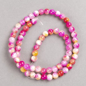 Beads Raspberry-Yellow-White 'Agate' (acrylic) on a fishing line, smooth round beads, 6 mm diameter, 40 cm length ±