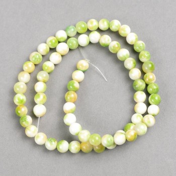 Beads on thread green-yellow-white 'Agate' acrylic, smooth round beads, 6 mm diameter, 40 cm length