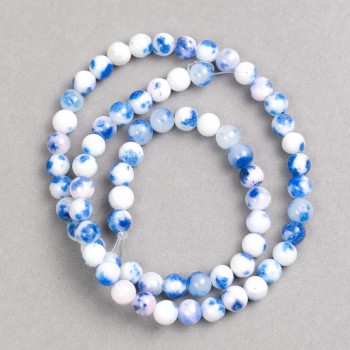 Blue and White 'Sodalite' Beads (Acrylic) on Cord, Smooth Round Beads, 6mm Diameter, 40 cm Length ±