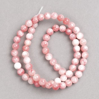 Pink-and-white semi-transparent beads 'Rhodochrosite' (synthetic acrylic) on thread, smooth beads, diameter 6mm ±, length 40 cm+