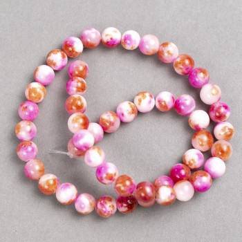 Beads raspberry-white-ginger 'Agate' (acrylic) on beading filament, smooth round beads, 8mm diameter, approx. 40 cm length