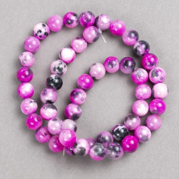 Beads raspberry-gray-white 'Agate' (acrylic) on beading thread, smooth round beads, 8 mm diameter ±, length 40 cm ±