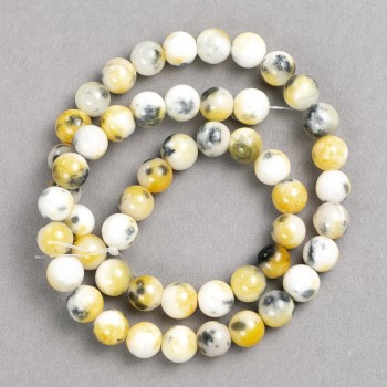 Yellow-gray-white acrylic beads on thread - smooth round beads, 8 mm diameter, approx. 40 cm length
