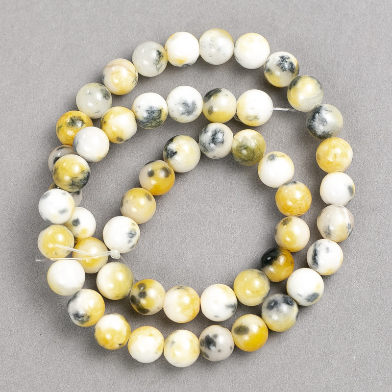 Yellow-gray-white acrylic beads on thread - smooth round beads, 8 mm diameter, approx. 40 cm length