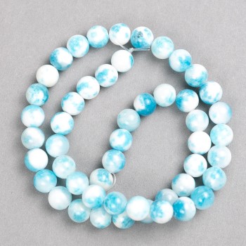 White-blue beads 'Agate' (artificial acrylic) on beading thread, smooth round beads, diameter 8mm +/-, length approx. 40 cm