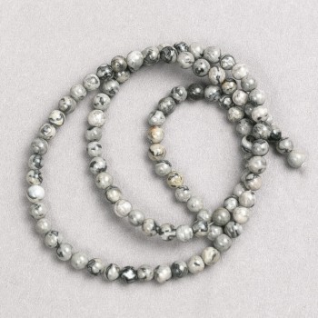 Gray Ocean Jasper Beads on Beading Thread, Smooth Round, 4mm Diameter, 38cm+ Length