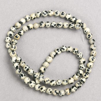 Dalmatian Jasper Beads on Beading Thread, Smooth Round Bead, Diameter 4–5 mm, Length 38 cm