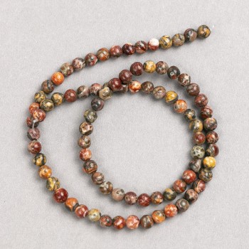 Leopard Jasper Beads on Thread, Smooth Round Bead, 4mm Diameter, 38cm Length