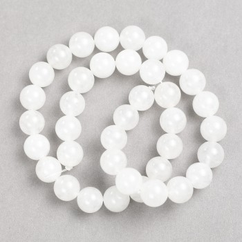 White Quartz Beads on Thread, Smooth Round Beads, 10 mm Diameter ±, 38 cm Length