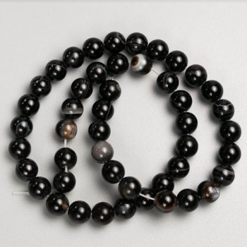 Beads on fishing line natural stone Black Agate, smooth bead, diameter 8mm+-, length 38cm+-