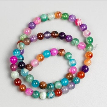 Beads on fishing line, multicolored natural agate, smooth bead, diameter 6.5 mm, length 38 cm