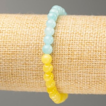 Elastic bracelet with Aquamarine and Citrine (synthetic acrylic), bead diameter 6.5 mm, 18 cm long