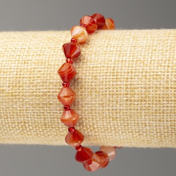 Elastic Sardonyx Bracelet with Faceted Bi-cone Beads, 8x8 mm, Length 18 cm +/-