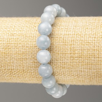 Elastic bracelet with aquamarine imitation beads (acrylic), smooth beads, 10 mm diameter, 18 cm length