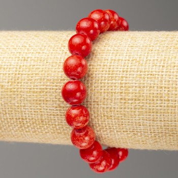 Red coral elastic bracelet (synthetic acrylic) smooth beads, 10 mm diameter, length approx. 18 cm
