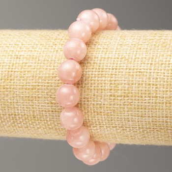 Strawberry Quartz Elastic Bracelet (Acrylic) - Smooth Beads 10mm, Length 18 cm