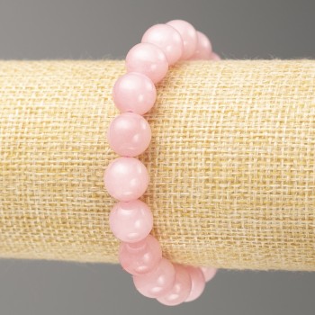 Elastic Bracelet with Rose Quartz (Acrylic) Smooth Beads, 10 mm Diameter, 18 cm Length ±