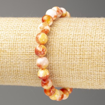 Bracelet with Yellow-Rust-White Acrylic Beads, Ocean Jade (Artificial Acrylic), 8 mm diameter ±, 18 cm length ±, smooth beads on elastic