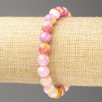 Bracelet pink-yellow-white 'Oceanic Jade' (artificial acrylic), 8 mm diameter, approx. 18 cm long, smooth beads on elastic