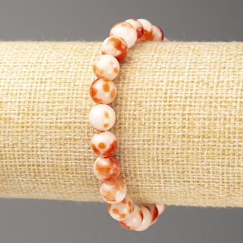 Rusty-White 'Ocean Jade' Bracelet (artificial acrylic), 8 mm diameter ±, 18 cm length ±, smooth beads on elastic