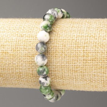 Bracelet 'Oceanic Jade' Gray-Green-White (synthetic acrylic), 8 mm diameter beads, length 18 cm, smooth beads on elastic
